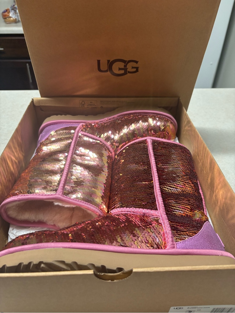 UGG Pink Reversible Sequin Kids Winter Boot